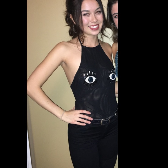 LF Black Mesh Bodysuit with Sequin Eye Details - Picture 2 of 2